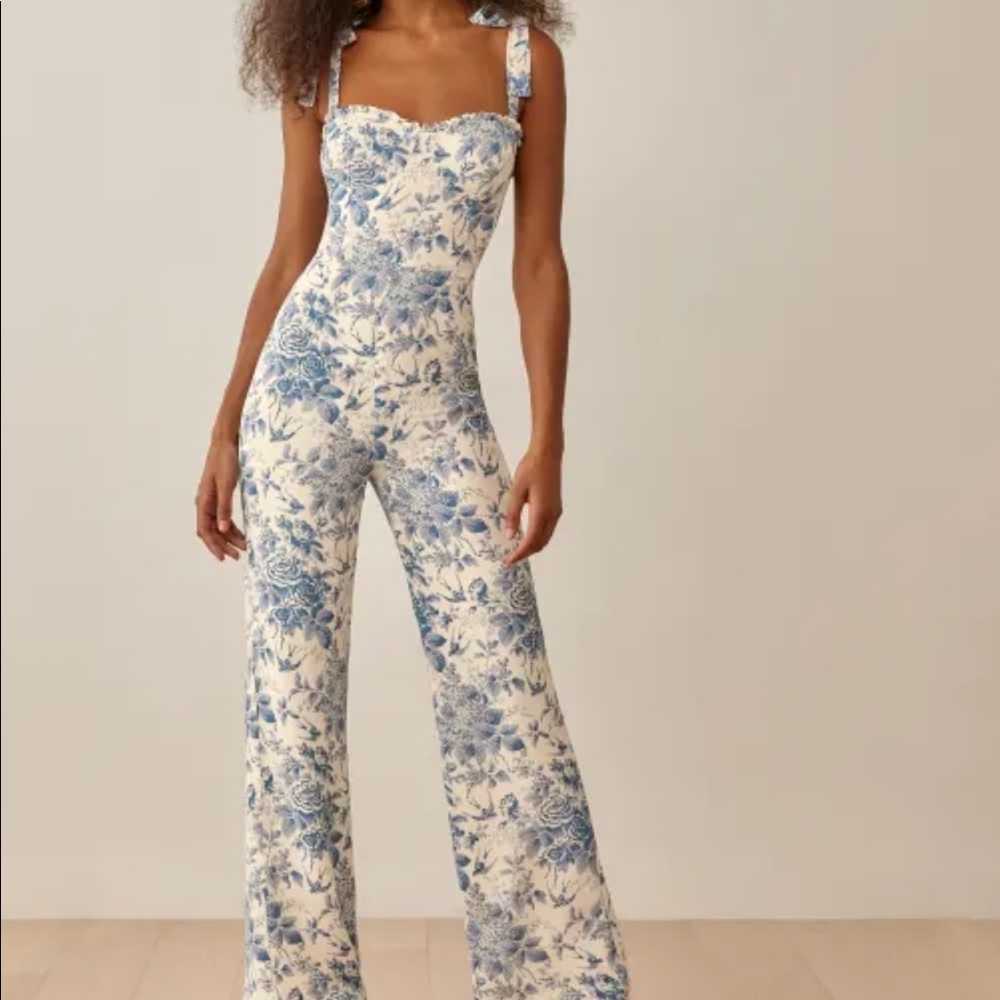 Reformation Alfred Jumpsuit Pompadour Blue Print Size 10